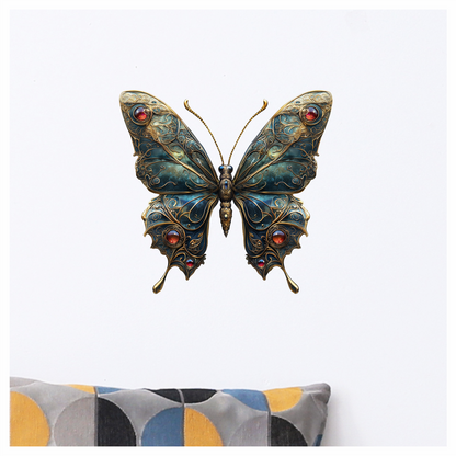 Butterfly Golden Blue Jewel Vinyl Sticker Decal