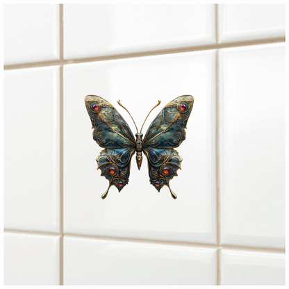 Butterfly Golden Blue Jewel Vinyl Sticker Decal