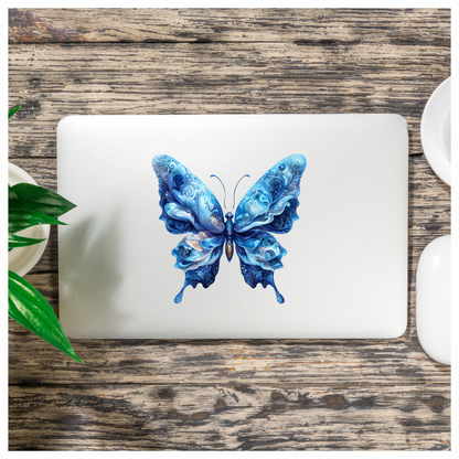 Blue Butterfly Abstract Design Vinyl Sticker Decal