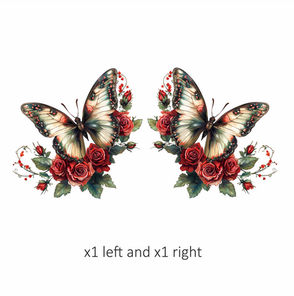 Butterfly Red Roses Green Leaves Vinyl Sticker Decal
