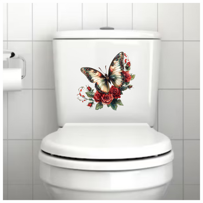 Butterfly Red Roses Green Leaves Vinyl Sticker Decal
