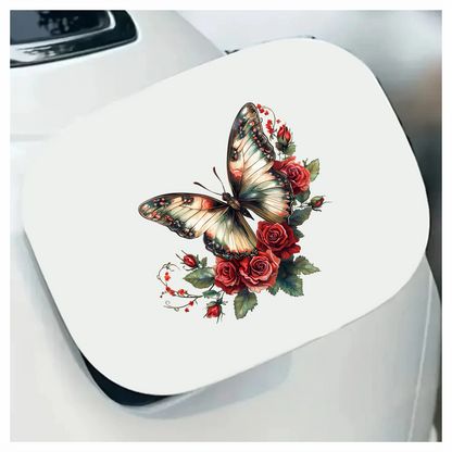 Butterfly Red Roses Green Leaves Vinyl Sticker Decal