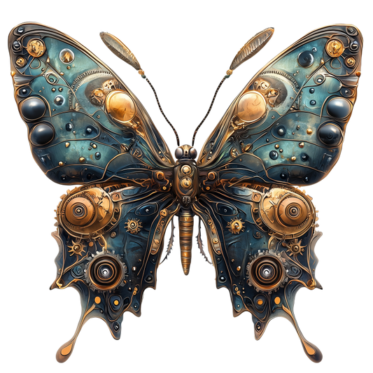 Blue Butterfly Steampunk Mechanical Metallic Vinyl Sticker Decal