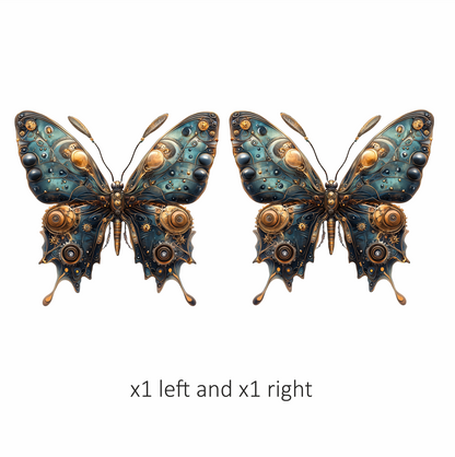 Blue Butterfly Steampunk Mechanical Metallic Vinyl Sticker Decal