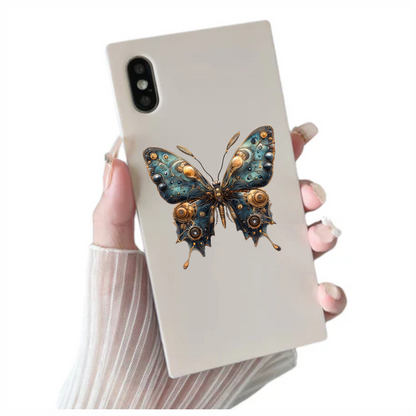 Blue Butterfly Steampunk Mechanical Metallic Vinyl Sticker Decal