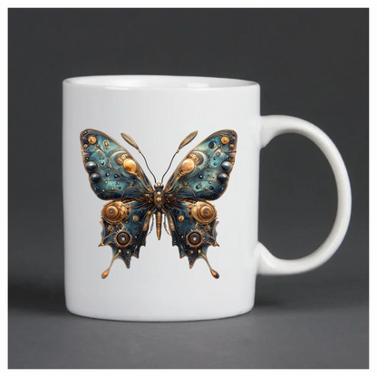 Blue Butterfly Steampunk Mechanical Metallic Vinyl Sticker Decal
