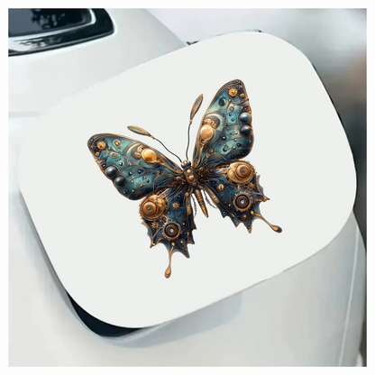 Blue Butterfly Steampunk Mechanical Metallic Vinyl Sticker Decal