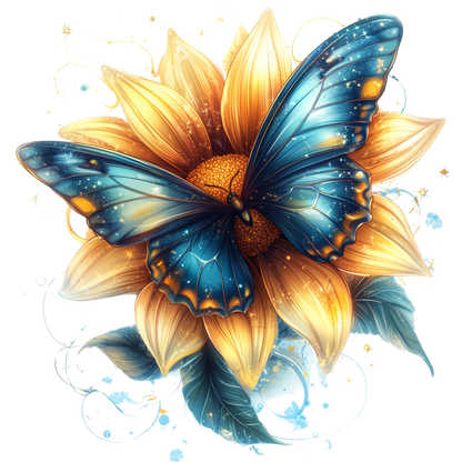 Butterfly Yellow Flower Blue Color Vinyl Sticker Decal