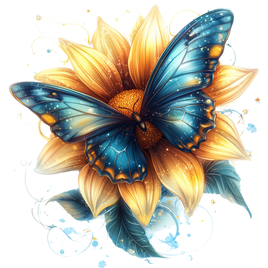 Butterfly Yellow Flower Blue Color Vinyl Sticker Decal