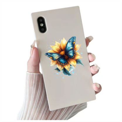 Butterfly Yellow Flower Blue Color Vinyl Sticker Decal
