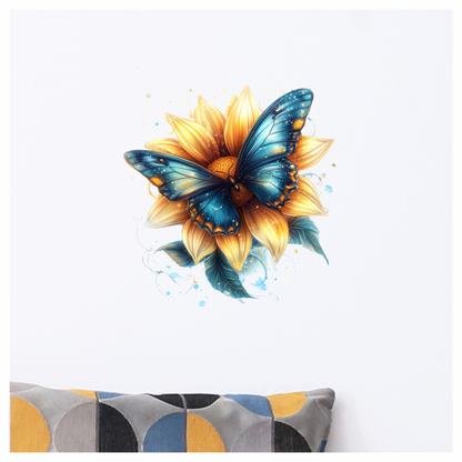 Butterfly Yellow Flower Blue Color Vinyl Sticker Decal