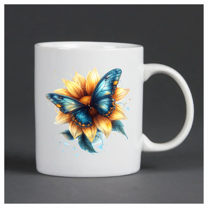 Butterfly Yellow Flower Blue Color Vinyl Sticker Decal