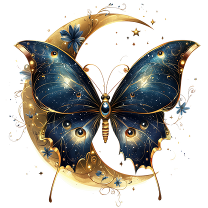 Blue Butterfly Moon Night Stars Flowers Vinyl Sticker Decal