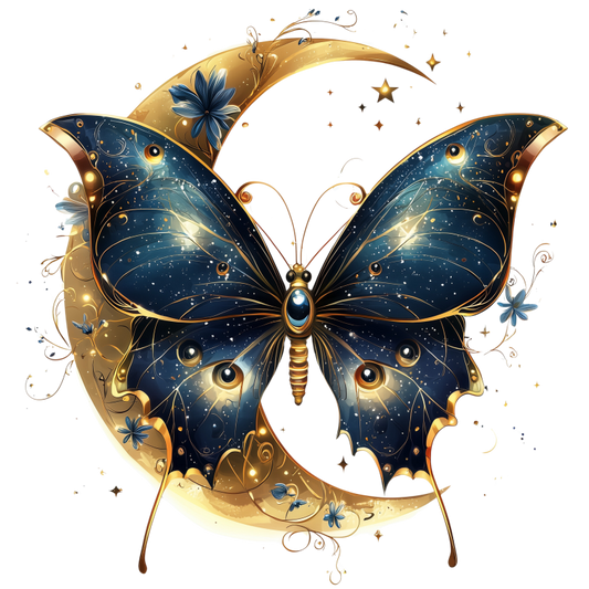Blue Butterfly Moon Night Stars Flowers Vinyl Sticker Decal