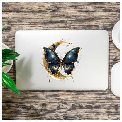 Blue Butterfly Moon Night Stars Flowers Vinyl Sticker Decal