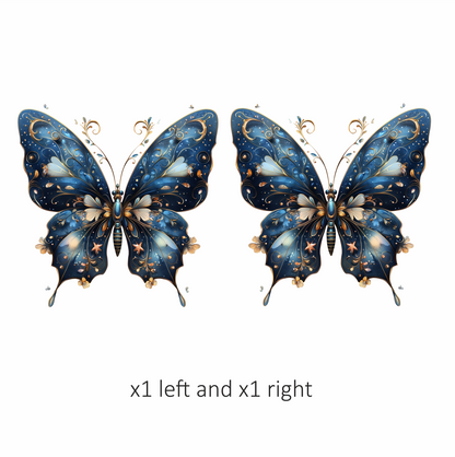 Blue Butterfly Intricate Wings Flowers Stars Vinyl Sticker Decal