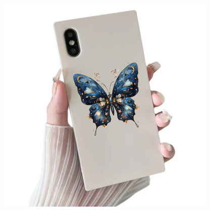 Blue Butterfly Intricate Wings Flowers Stars Vinyl Sticker Decal
