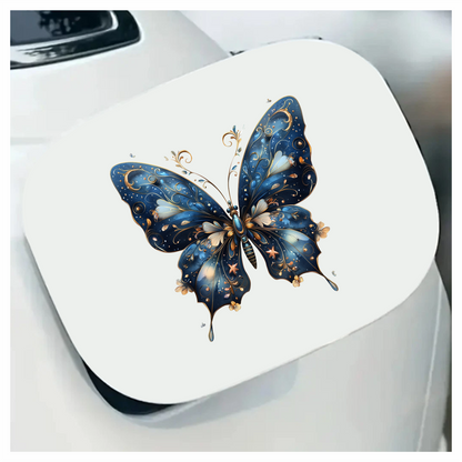 Blue Butterfly Intricate Wings Flowers Stars Vinyl Sticker Decal