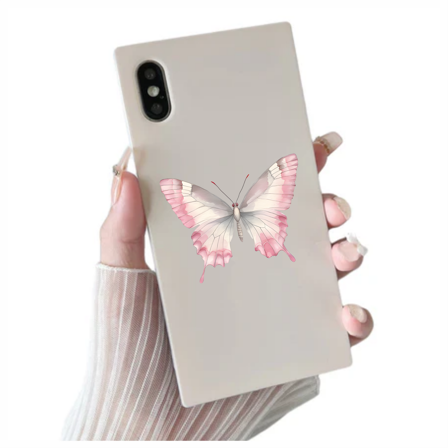 Pink Butterfly Insect White Vinyl Sticker Decal
