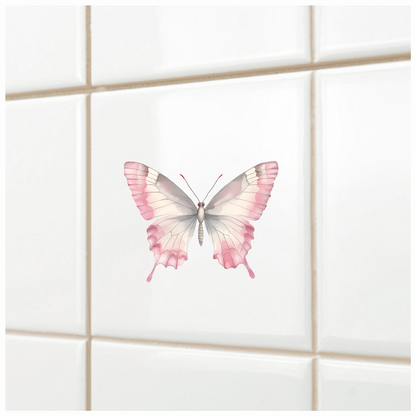 Pink Butterfly Insect White Vinyl Sticker Decal