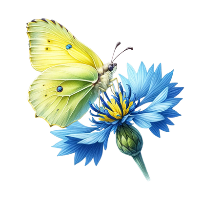 Yellow Butterfly Blue Flower Vinyl Sticker Decal