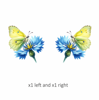 Yellow Butterfly Blue Flower Vinyl Sticker Decal
