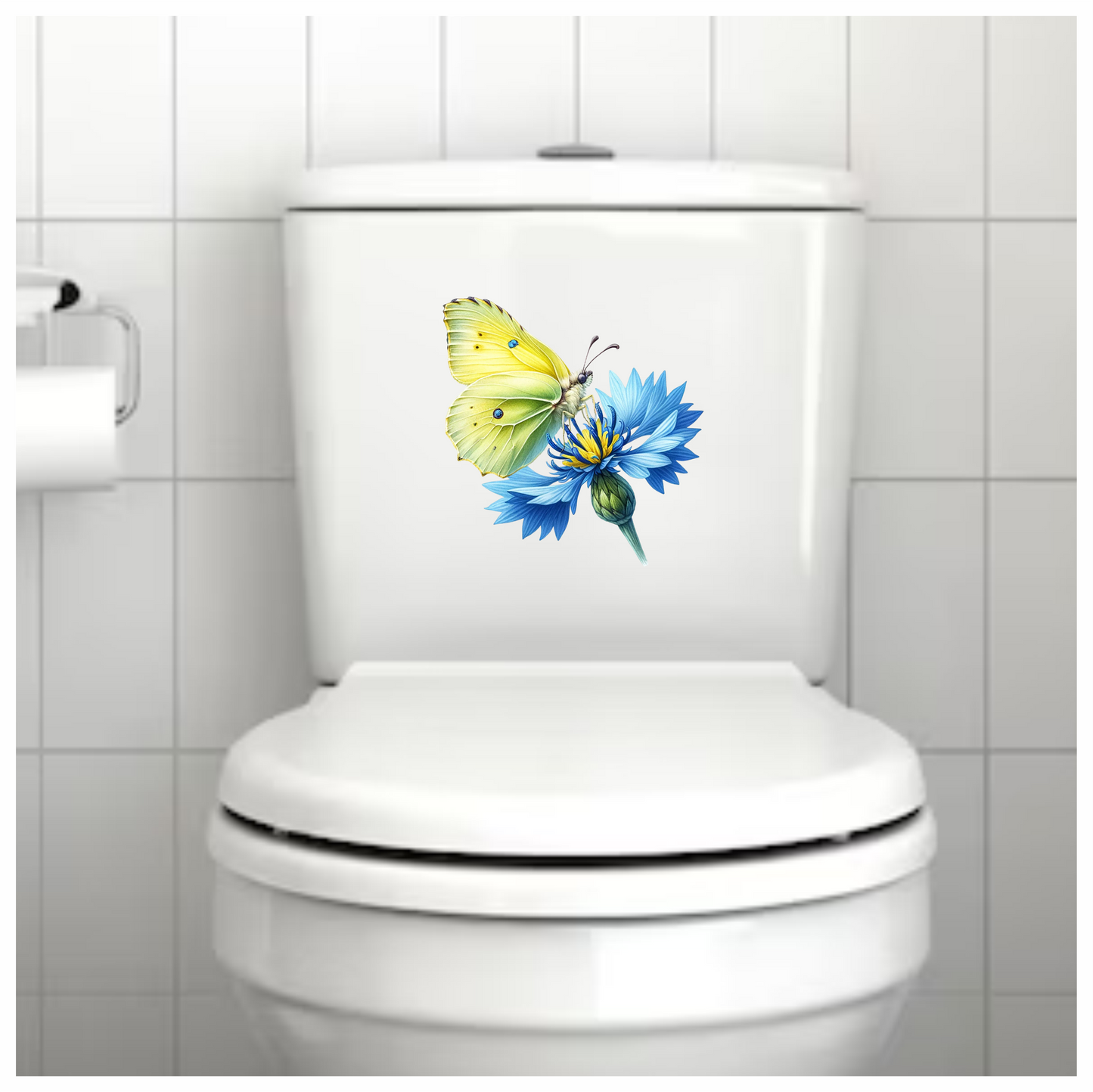 Yellow Butterfly Blue Flower Vinyl Sticker Decal