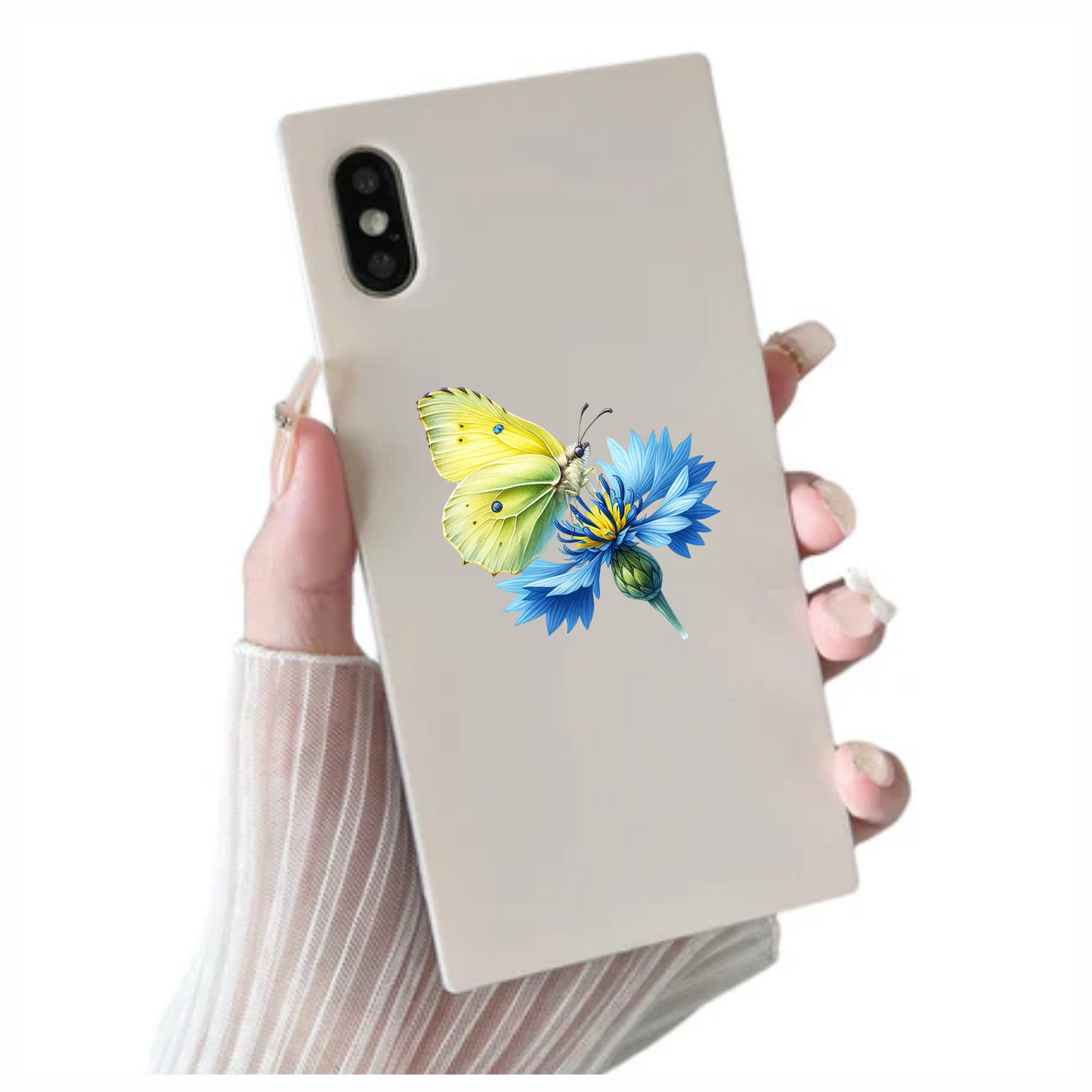 Yellow Butterfly Blue Flower Vinyl Sticker Decal
