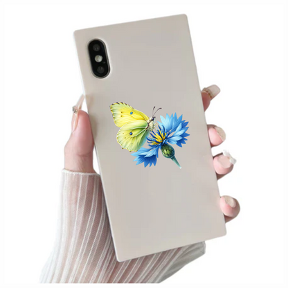 Yellow Butterfly Blue Flower Vinyl Sticker Decal