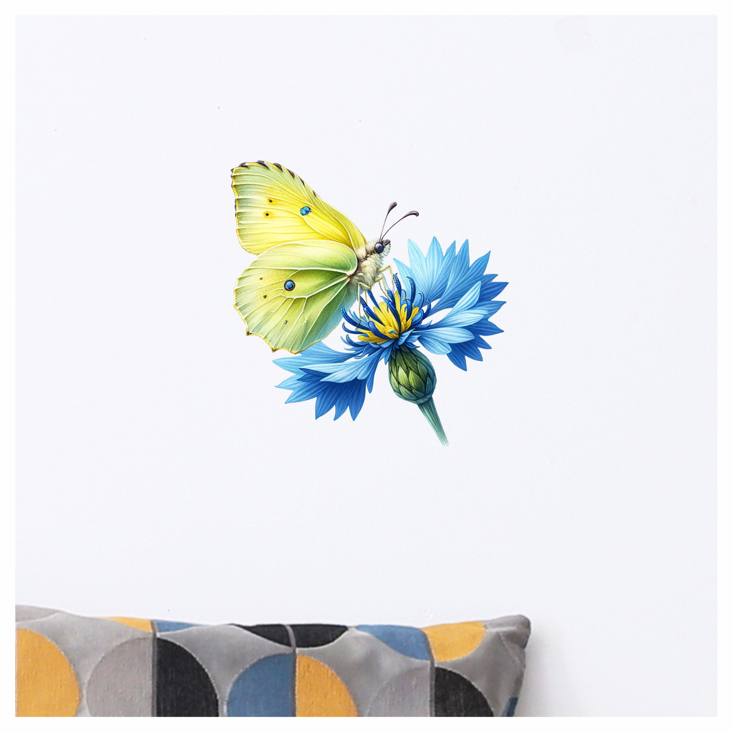 Yellow Butterfly Blue Flower Vinyl Sticker Decal