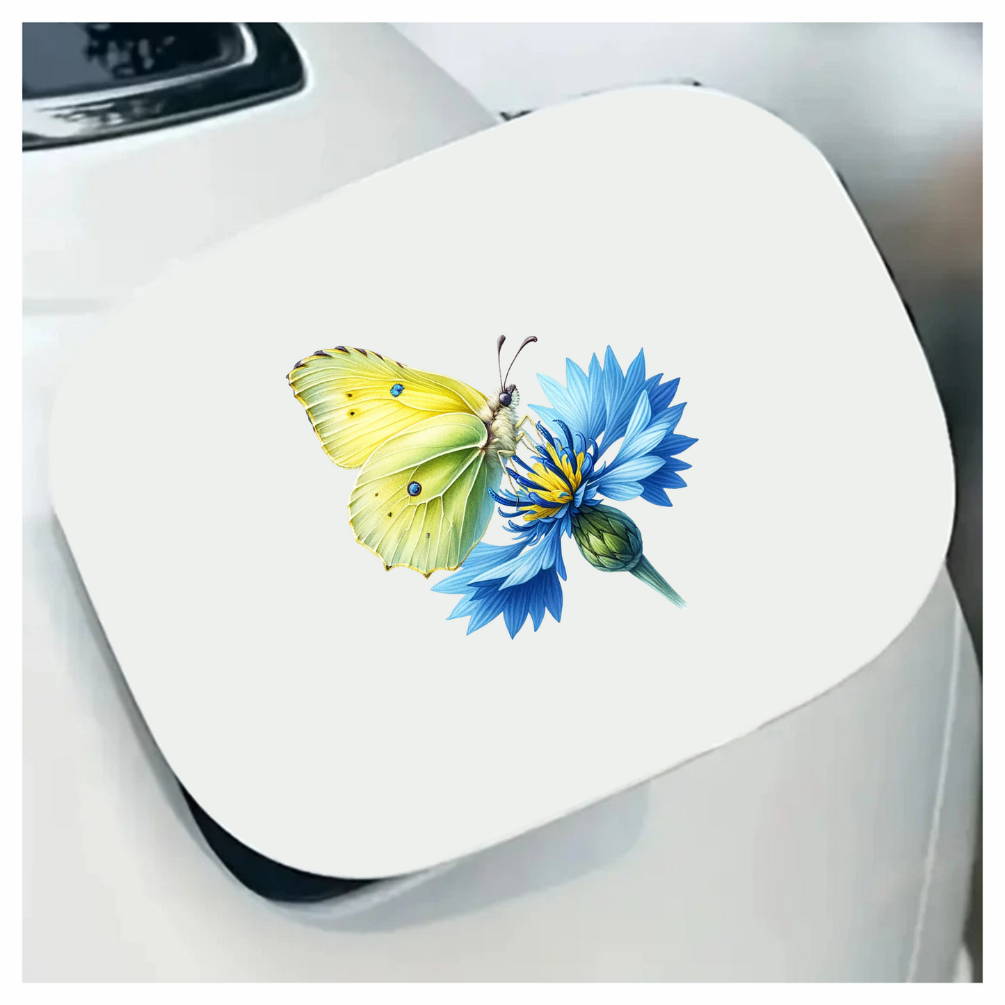 Yellow Butterfly Blue Flower Vinyl Sticker Decal