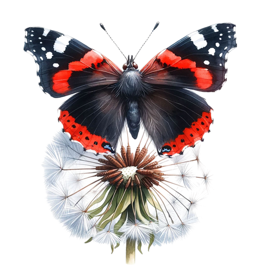 Red Butterfly Dandelion Flower Black Vinyl Sticker Decal