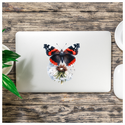 Red Butterfly Dandelion Flower Black Vinyl Sticker Decal