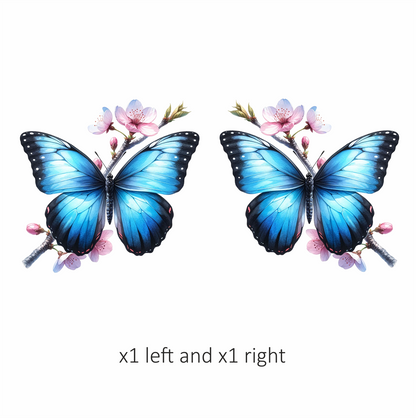 Blue Butterfly Pink Flowers Tree Branch Vinyl Sticker Decal