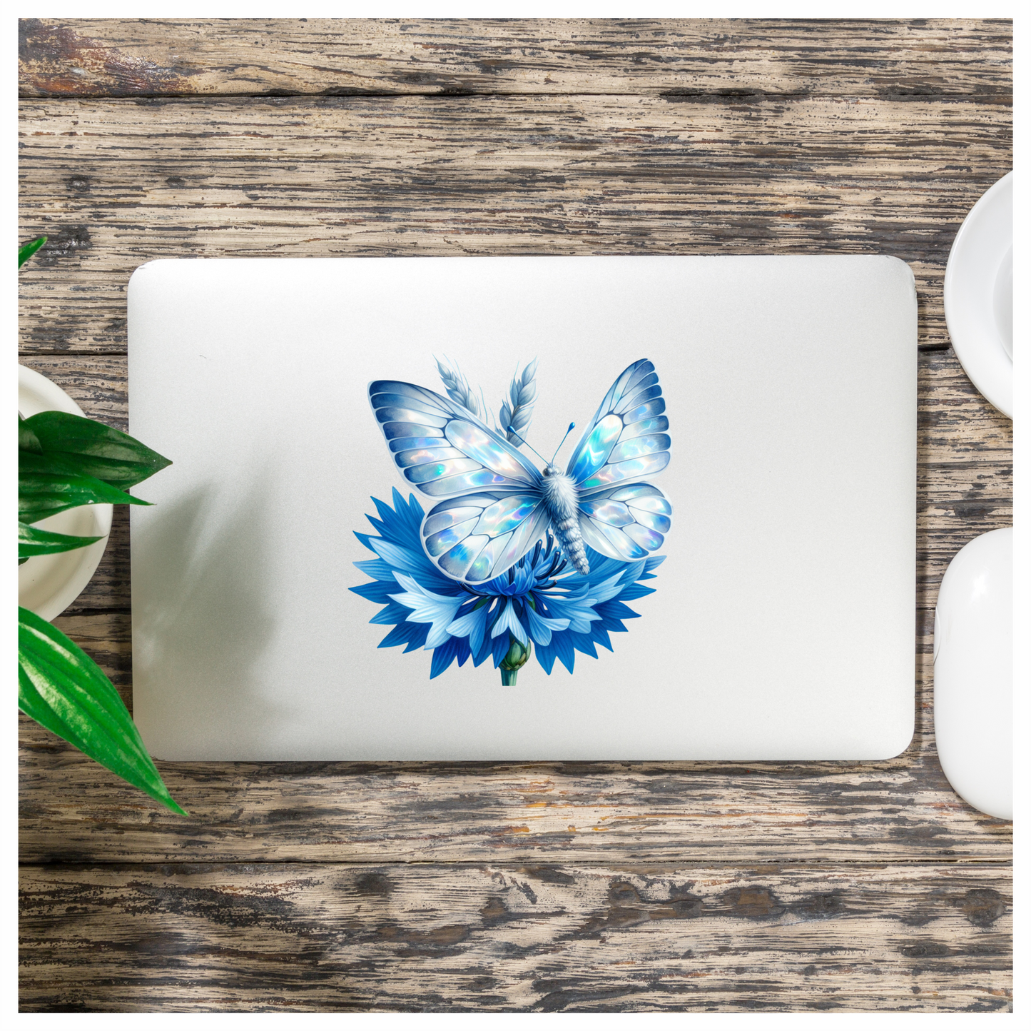 Blue Butterfly Flower Nature Vinyl Sticker Decal