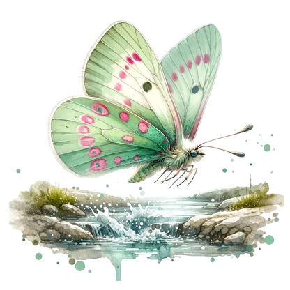 Green Butterfly Flying Water Rocks Vinyl Sticker Decal