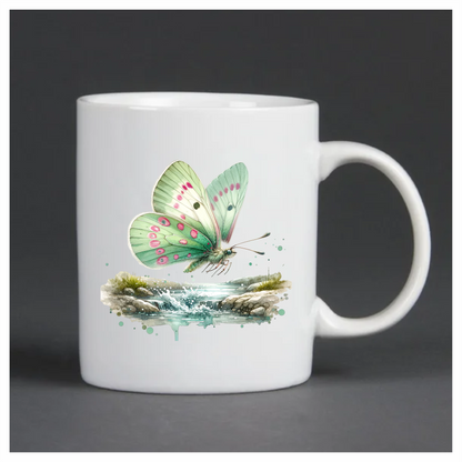 Green Butterfly Flying Water Rocks Vinyl Sticker Decal