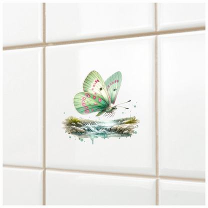 Green Butterfly Flying Water Rocks Vinyl Sticker Decal