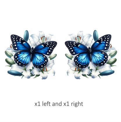 Blue Butterfly White Lily Flowers Nature Vinyl Sticker Decal