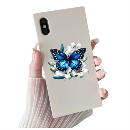 Blue Butterfly White Lily Flowers Nature Vinyl Sticker Decal