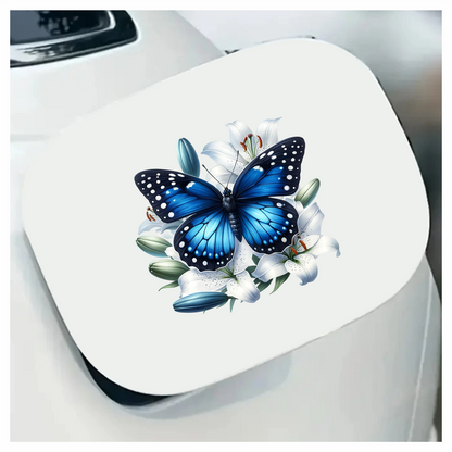 Blue Butterfly White Lily Flowers Nature Vinyl Sticker Decal