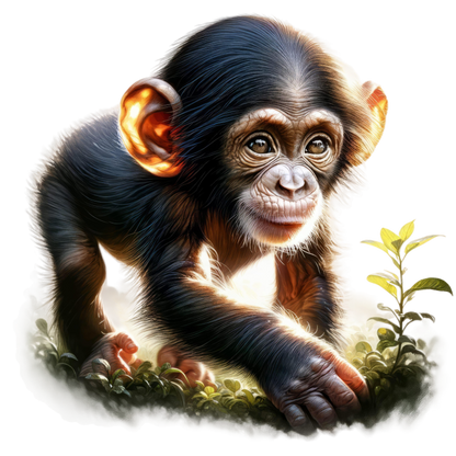 Chimpanzee Brown Green Leaves Forest Vinyl Sticker Decal