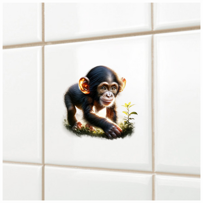 Chimpanzee Brown Green Leaves Forest Vinyl Sticker Decal
