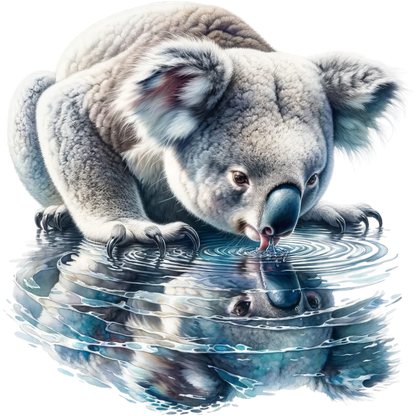 Grey Koala Drinking Water Reflection Vinyl Sticker Decal