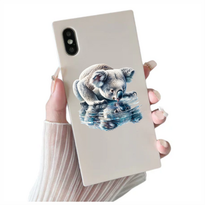 Grey Koala Drinking Water Reflection Vinyl Sticker Decal