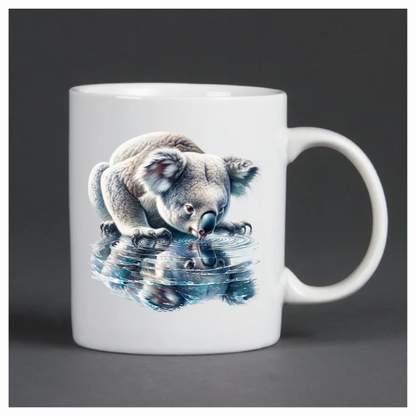 Grey Koala Drinking Water Reflection Vinyl Sticker Decal