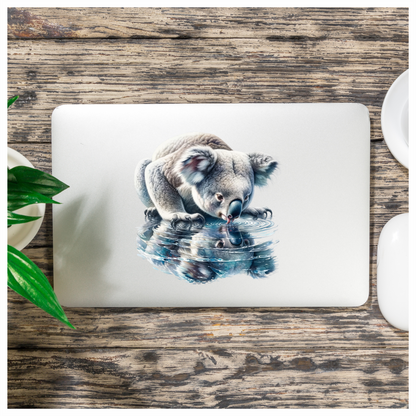 Grey Koala Drinking Water Reflection Vinyl Sticker Decal