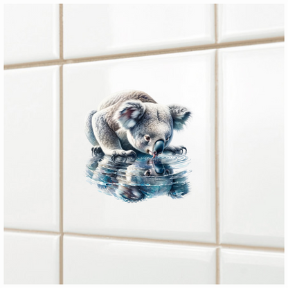 Grey Koala Drinking Water Reflection Vinyl Sticker Decal