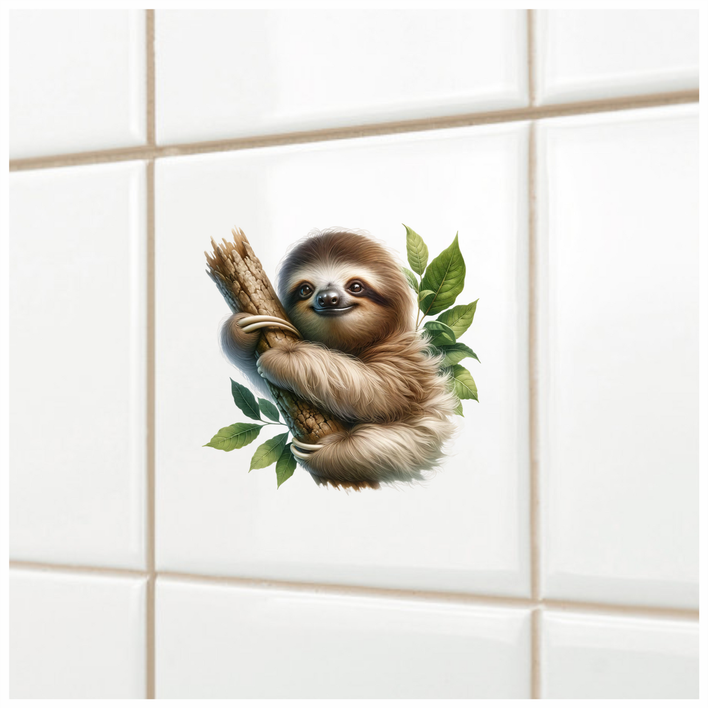 Sloth Brown Leaves Tree Branch Vinyl Sticker Decal