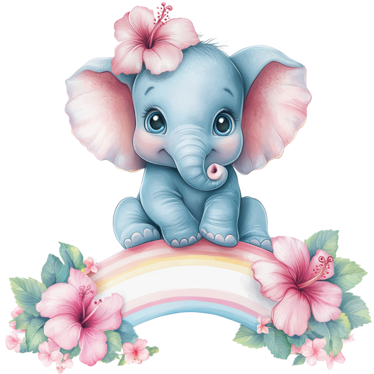 Blue Elephant Hibiscus Flower Rainbow Vinyl Sticker Decal